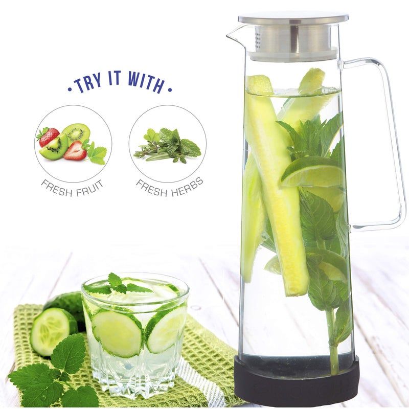 GROSCHE BALI Hand-Made Glass Water Infuser & Water Pitcher with Stainless Steel Filter Lid, 1500 ml - Image 2